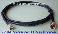 Anschlusskabel - Verbindungskabel - RP-TNC-Stecker - N-Stecker - Koaxkabel H155 - Schrumpfschlauch schwarz - Kabelbinder