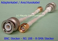 Adapterkabel - Kabeladapter - BNC-Stecker - Koaxkabel RG188 - Schrumpfschlauch weiss - RP-SMA-Stecker