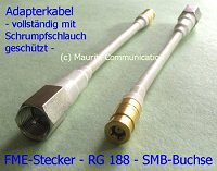 Adapterkabel - Kabeladapter - FME-Stecker - SMB-Buchse - Koaxkabel RG188 - Schrumpfschlauch weiss -